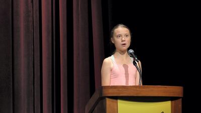Swedish climate activist Greta Thunberg speaks before receiving the Amnesty International's Ambassador of Conscience award at George Washington University in Washington, DC on September 16, 2019. AFP