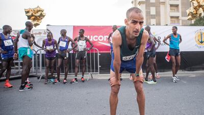 Samir Jouaher takes a breather after finishing the race.