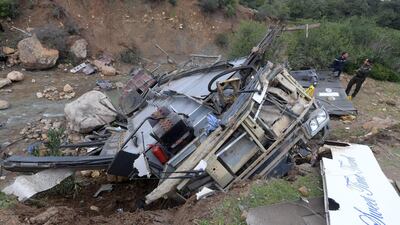 The bus plunged into a ravine in Ain Snoussi in northern Tunisia on Sunday, December 1, 2019. AFP