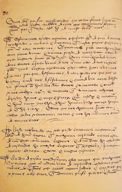 An excerpt from the manuscripts of the Portuguese navigator Vasco da Gama, which proved innocence to Ibn Majd's alleged claim guiding da Gama and the Portuguese to India