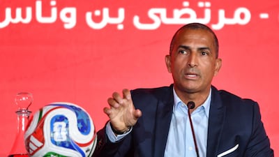 Head coach of Tunisia’s national football team Sabri Lamouchi speaks during a press conference in Tunis on May 15, 2026, ahead of the 2026 FIFA World Cup. Lamouchi announced the list of players who will participate in the World Cup. (Photo by FETHI BELAID / AFP)