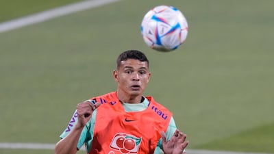Brazil's Thiago Silva takes part in World Cup training. AP