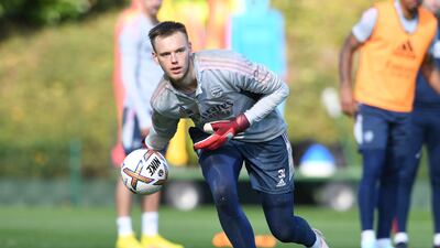 Karl Hein takes part in an Arsenal training session at London Colney. Getty