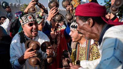 A Gnawa traditional group performs in the city of Essaouira to celebrate the decision to add the Gnawa culture to Unesco's list of Intangible Cultural Heritage of Humanity. AFP