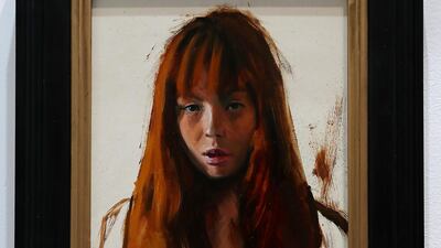 Art work called ‘Red Head’ oil on panel by artist Amit Srivastava on display at the World Art Dubai 2019.