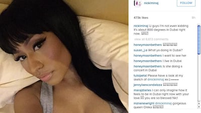 Nicki Minaj wakes up in Dubai with full makeup. Credit: Nicki Minaj Instagram