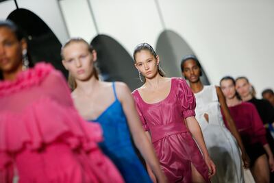 Models of diverse ethnicities on Prabal Gurung's New York Fashion Week runway. AFP