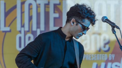 +Aziz playing at a music festival in Louisiana in 2019. Keone Glover