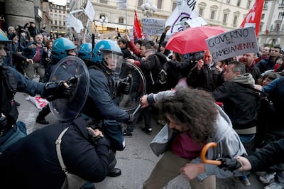 Clashes between police and protesters during an anti-Salvini demonstration at Repubblica square in Florence, Italy. EPA