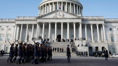 Ceremonial military teams rehearse for the presidential inauguration in Washington. Getty Images / AFP