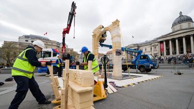 The arch will then travel to Dubai and New York City for further public displays. Leon Neal / AFP Photo