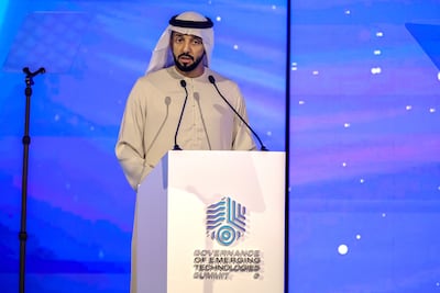 Dr Sultan Al Neyadi, Minister of State for Youth Affairs, speaks at Get in Abu Dhabi. Victor Besa / The National