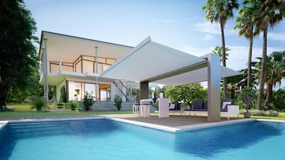 Nicolas Thomkins’s Gate Shade offers attractive outdoor coverage. Courtesy Unosider