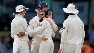 Adil Rashid celebrates after taking the wicket of Malinda Pushpakumara on Day 2 of the third and final Test. Reuters