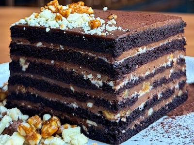 A classic chocolate Little Cake with mousse and almond praline. Photo: Jun's