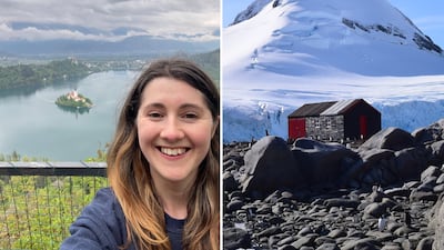 Left is Natalie Corbett, Shop Manager on Port Lockroy, and right, Port Lockroy. PA