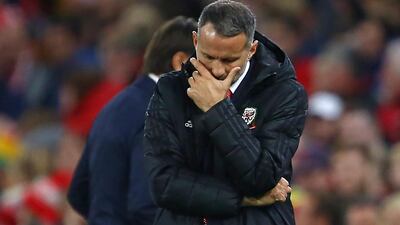 Wales' manager Ryan Giggs gestures on the touchline during the Euro 2020 football qualification match between Wales and Croatia at Cardiff City Stadium, Cardiff on October 13, 2019. / AFP / GEOFF CADDICK