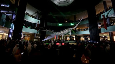 DubaiDino has been moved from the grand atrium to a spot near the ice rink in Dubai Mall. Satish Kumar / The National