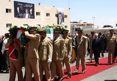 Palestinian President Mahmoud Abbas attends the funeral of Mahmoud Darwish at the Presidential headquarters in Ramallah, West Bank. Getty Images