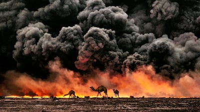 'Camels and Oilfields. Al Ahmadi, Kuwait, 1991'.