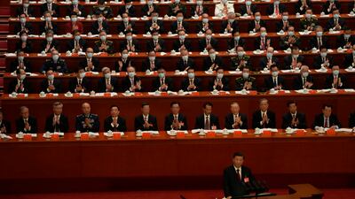 Delegates applaud as Chinese President Xi Jinping speaks during the opening ceremony of the 20th National Congress of China's ruling Communist Party held at the Great Hall of the People in Beijing, China, Sunday, Oct. 16, 2022. China on Sunday opens a twice-a-decade party conference at which leader Xi Jinping is expected to receive a third five-year term that breaks with recent precedent and establishes himself as arguably the most powerful Chinese politician since Mao Zedong. (AP Photo / Mark Schiefelbein)
