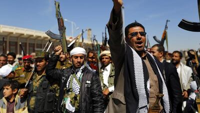 Houthis at a gathering in Sanaa. EPA