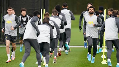 Liverpool's Mohamed Salah training with teammates. AP