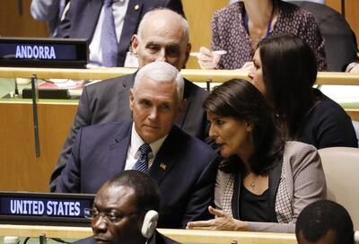 Mike Pence and Nikki Haley at the UN headquarters. EPA
