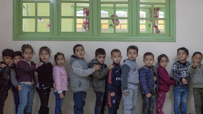 Children lining up for kindergarten in Sidi Moumen, a low-income suburb of Casablanca. Sebastian Castelier for The National
