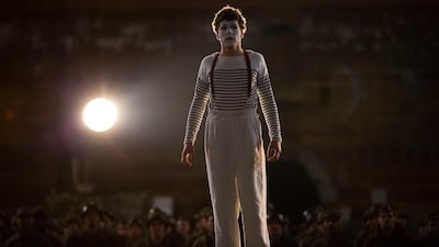 Jesse Eisenberg, as French mime Marcel Marceau, in 'Resistance'.