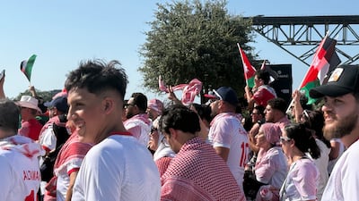 Jordan fans march to Dallas Stadium for the World Cup fixture between Argentina and Jordan in Arlington, Texas. Kyle Fitzgerald / The National