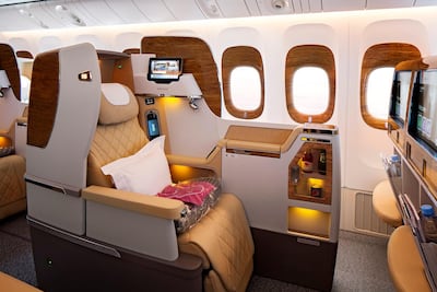The refurbished Boeing 777-200LR business class seating. Courtesy Emirates