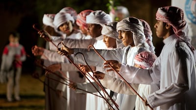 Young boys perform the traditional Emirati dance Al Yolla during the event. This is the second time Dar Zayed has held the Family Day event. Silvia Razgova / The National