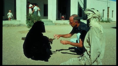 A patient is treated in the early days of the Oasis Hospital. Courtesy of the late Gertrude Dyck / Oasis Hospital
