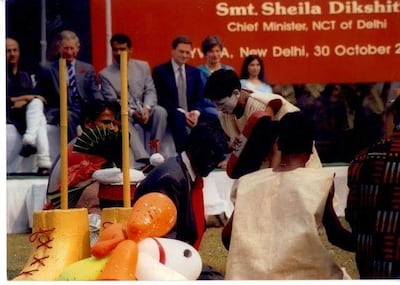 King Charles was on a nine-day visit to India in October 2003 when he attended an event in capital Delhi where homeless children performed a mime act depicting their life struggles. Photo: Jhamghat