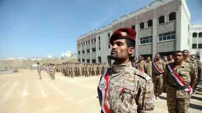Fighters from the Popular Resistance Committees supporting Yemeni president Abdrabu Mansur Hadi attend a graduation ceremony in Taez city on January 17, 2018. Ahmad Al Basha / AFP