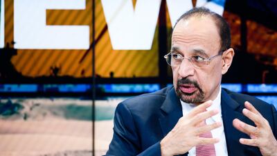 Khalid Al Falih speaking during the Session "The New Energy Equation" at the World Economic Forum in Davos. World Economic Forum/Manuel Lopez