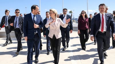 European Commission President Ursula Von der Leyen is visiting Cyprus for talks on a maritime aid corridor from the country to Gaza. AFP
