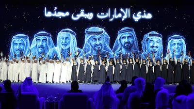 Award ceremony for UAE winner of Arab Reading Challenge, presented by Sheikha Latifa bint Mohammed Al Maktoum, Chairperson of the Dubai Culture and Arts Authority. Dubai Exhibition Centre, Dubai. Chris Whiteoak / The National