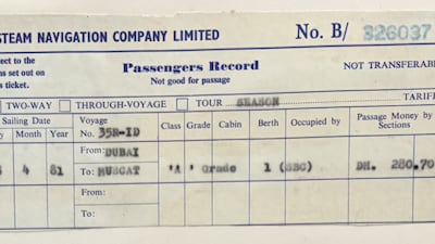 A ticket for a partial voyage on the Dwarka in 1981. Photo: Robert Woods