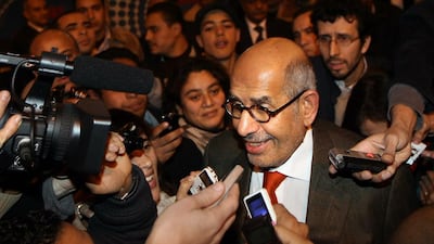 Egyptian opposition leader Mohammed ElBaradei is surrounded by reporters as he arrives at Cairo airport . Mr ElBaradei has said he will join anti-government protesters in Cairo after Friday prayers.