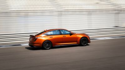 The CT5-V tears into the first corner at Yas