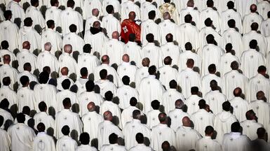 Members of the clergy attend a mass for the Jubilee of Choirs celebrated by the Pope, in Saint Peter's Square at the Vatican. Reuters