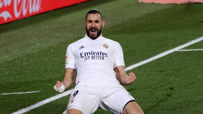 Real Madrid's Karim Benzema celebrates after scoring his second goal. EPA