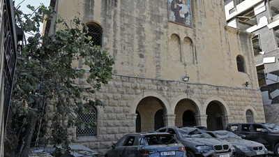 Cars were destroyed next to this church in the blast area.