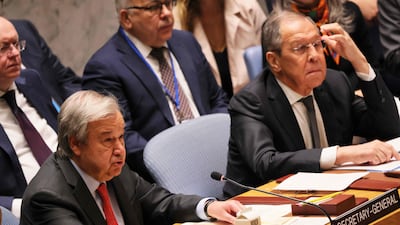 UN Secretary General Antonio Guterres warned of risks of conflict between major powers during a Security Council meeting attended by Russia's Foreign Minister Sergey Lavrov. AFP