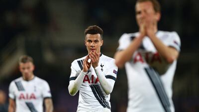 Dele Alli of Tottenham Hotspur applauds away supporters after the 1-1 draw against Fiorentina in the Europa League last 32 first leg match on Thursday night. Clive Rose / Getty Images / February 18, 2016