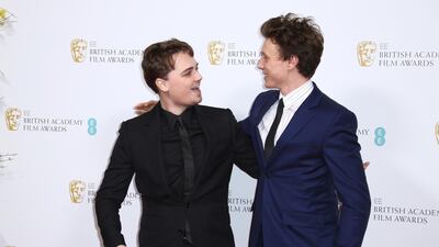 Dean-Charles Chapman and George MacKay attend the Bafta - EE British Academy Film Awards 2020 Nominees' Party at Kensington Palace on Saturday, February 1. AP
