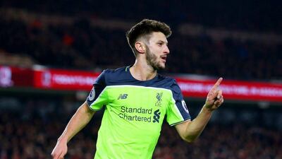 Liverpool's Adam Lallana celebrates scoring his side's third goal against Middlesbrough and Liverpool at Riverside Stadium on December 14, 2016 in Middlesbrough, England. Alex Livesey / Getty Images