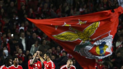 Kostas Mitroglou of Benfica celebrates after a goal against Braga in a Primeira Liga victory last week. Jose Sena Goulao / EPA / April 1, 2015